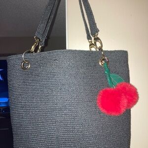 Stylish Blue/Black Tote Bag with Cherry Charm